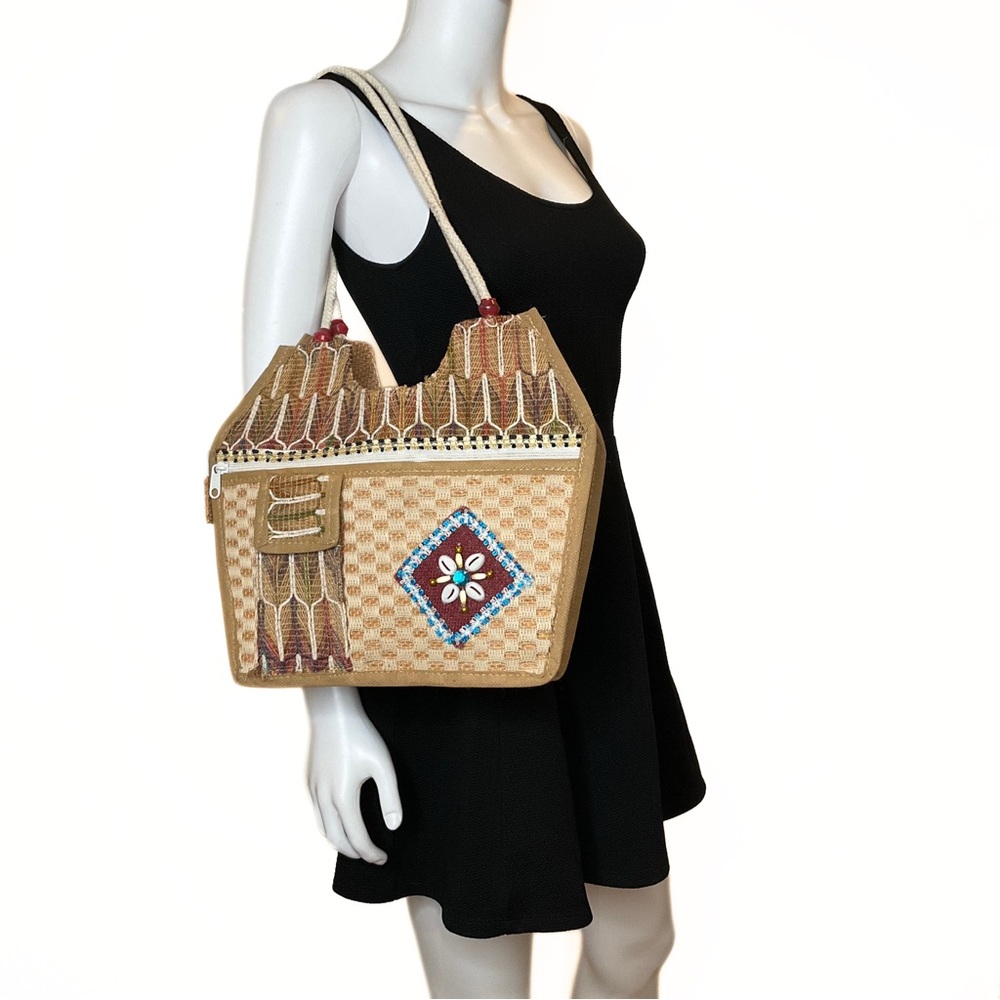 Handcrafted In India Woven Texture Beaded Bag Womens Free Spirit Art Hobo Gypsy